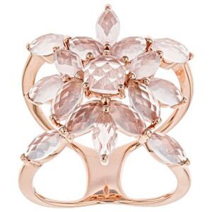 Square Cushion And Marquise cut Rose Quartz in 18k Rose Gold Over Silver Band